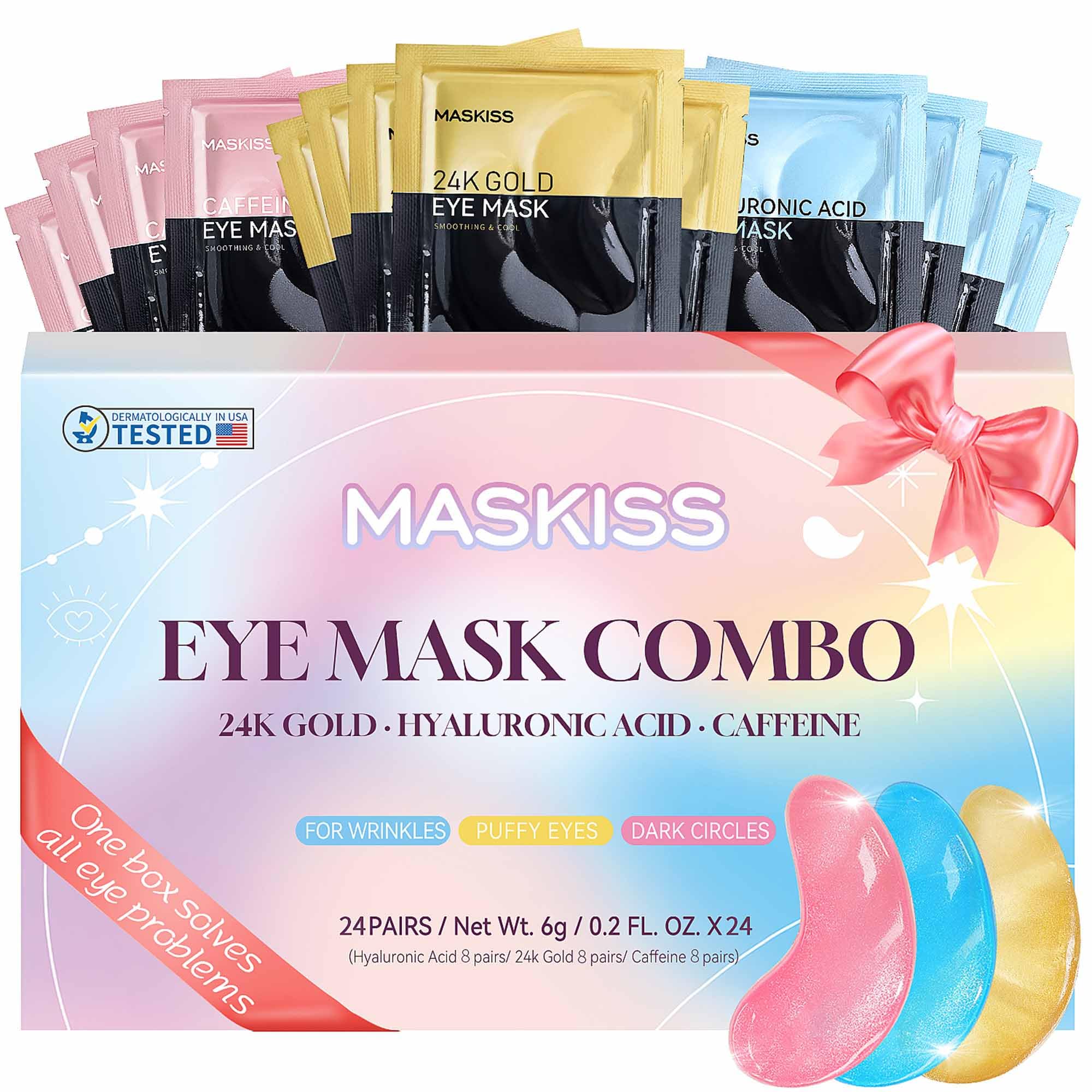Maskiss Under Eye Patches (24 Pairs), 3 Colors Eye Masks Gift Set for Dark Circles Puffy Eyes, Undereye Bags and Wrinkles, Self Care Gifts for Birthday & Bachelorette Party