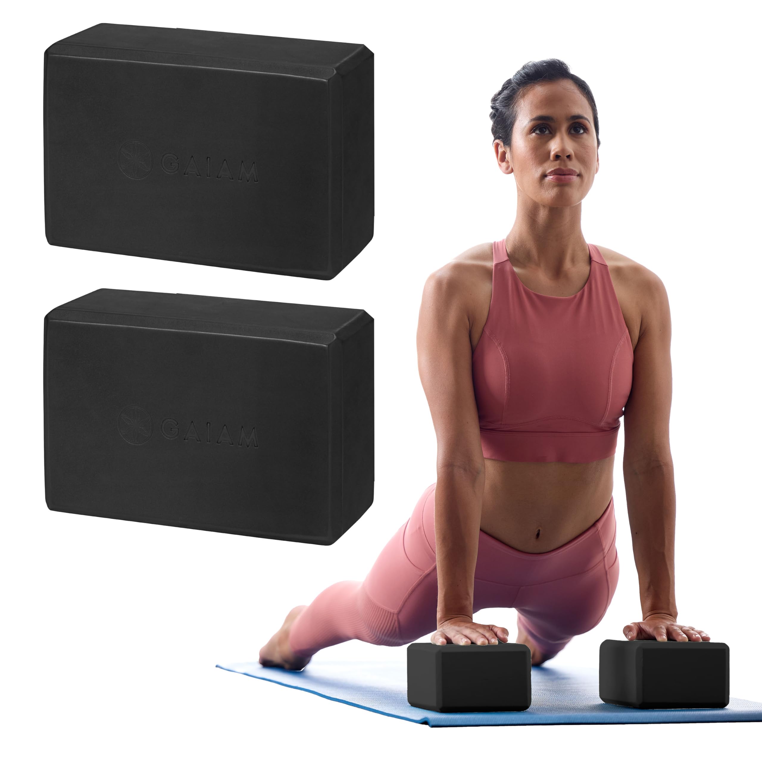 Gaiam EVA foam yoga block in neutral color showing beveled edges, non-slip surface