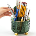 GOTOBA dark green 360-degree rotating six-compartment pen and pencil holder on a desk