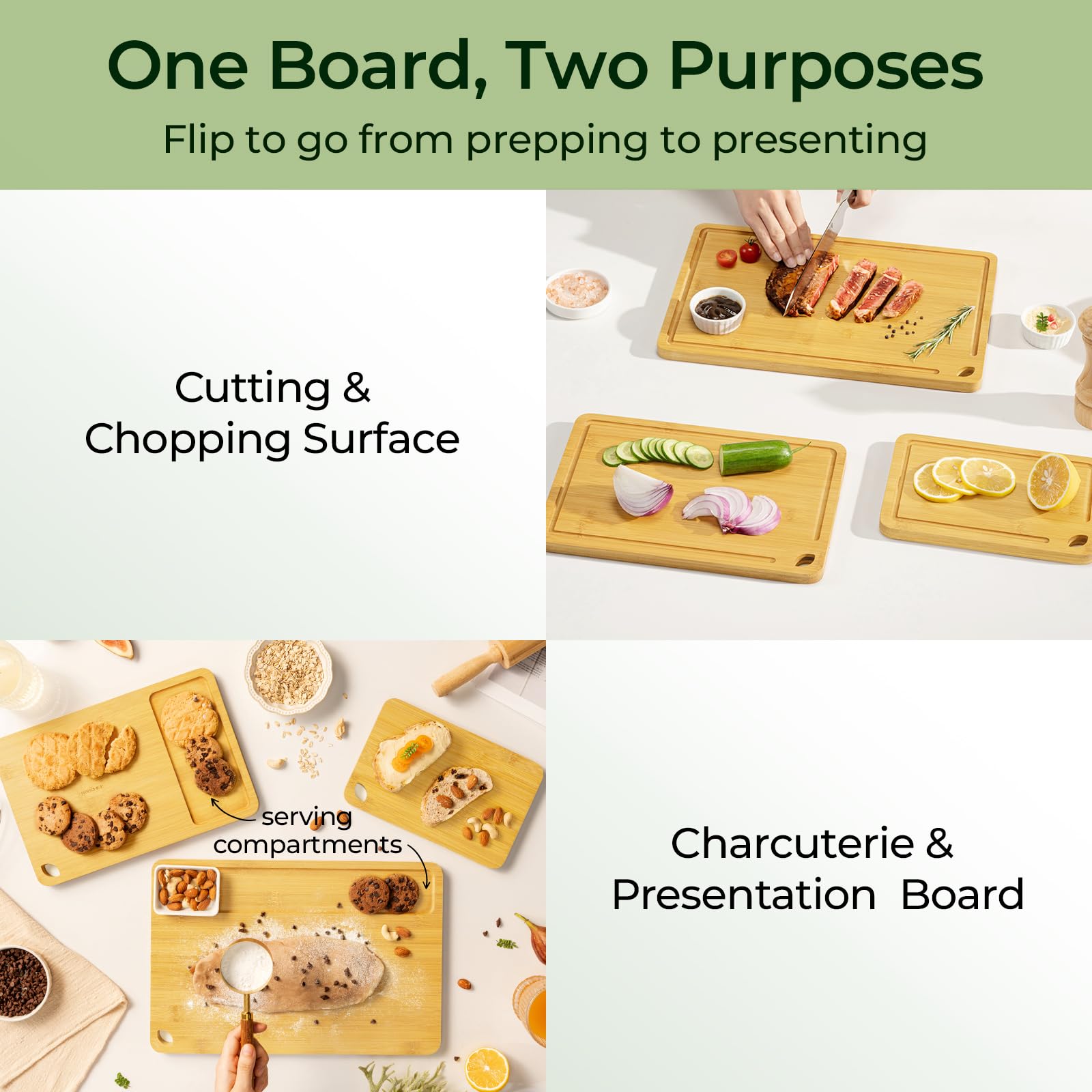Keechee Bamboo Cutting Board, Cutting Board for Kitchen with Handles image 3