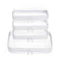 Four WELPIRT clear hard-shell zipper pouches on a white background