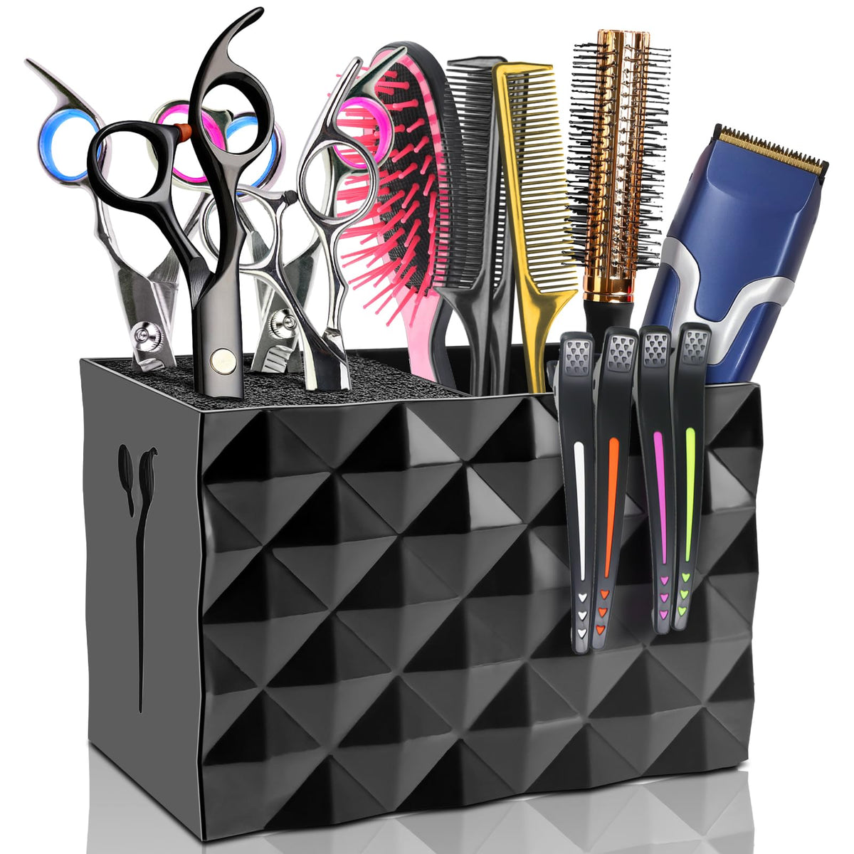 Black NICEMOVIC barber scissors holder box with slots for scissors combs and clips