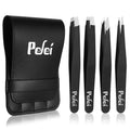 Black Pefei stainless steel eyebrow tweezers on white background