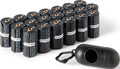 Rolls of Amazon Basics large dog poop bags beside a dispenser with leash clip