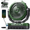 Green FRIZCOL 3-in-1 rechargeable camping fan, 24000mAh battery, LED light, remote control