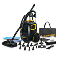 McCULLOCH MC1385 canister steam cleaner showing hose, nozzle, brushes