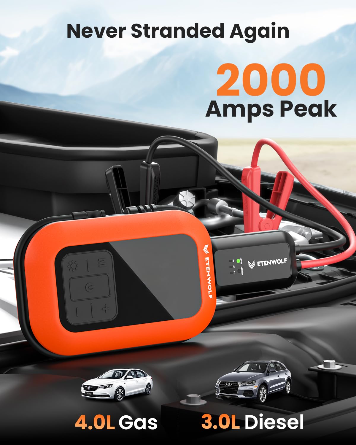 ETENWOLF 2000A Car Battery Jump Starter with 160PSI Air Compressor image 2