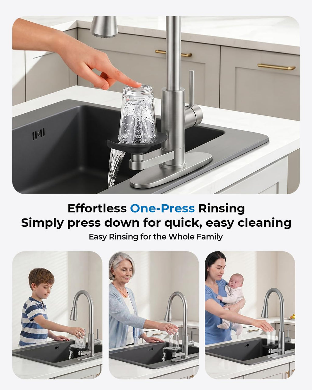 Kitchen Faucet with Glass Rinser, Pull Down Sparyer, 3 Water Modes image 6