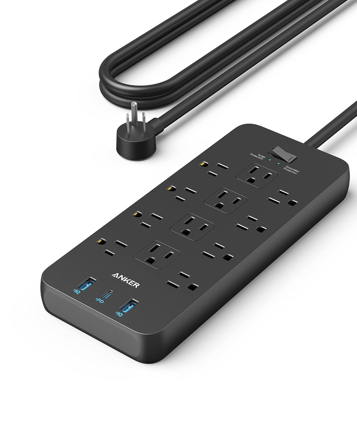 Anker 12-outlet power strip with 2100J surge protector and USB charging port