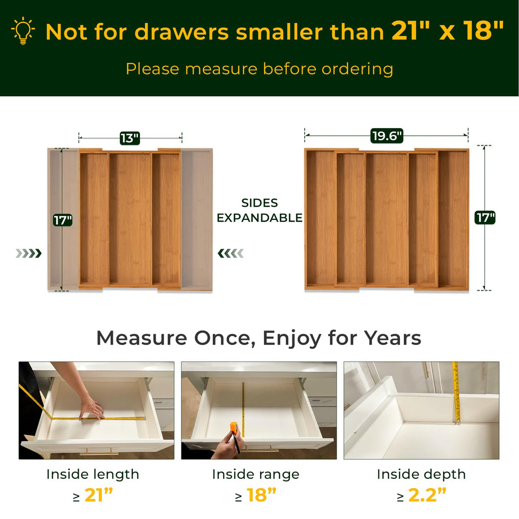 Carbonized Kitchen Drawer Organizer, 5 Slots Expandable Silverware Organizer, Utensil Holder & Cutlery Tray, 2.2" Deep for Extra Capacity, Non-Slip Feet Included. image 2