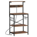 SUPERJARE 4-tier rustic brown kitchen baker's rack includes microwave shelf, power outlet, six S-shaped hooks