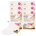 Pair of Epielle hydrating foot mask socks in sealed sachets labeled Shea Butter & Jojoba