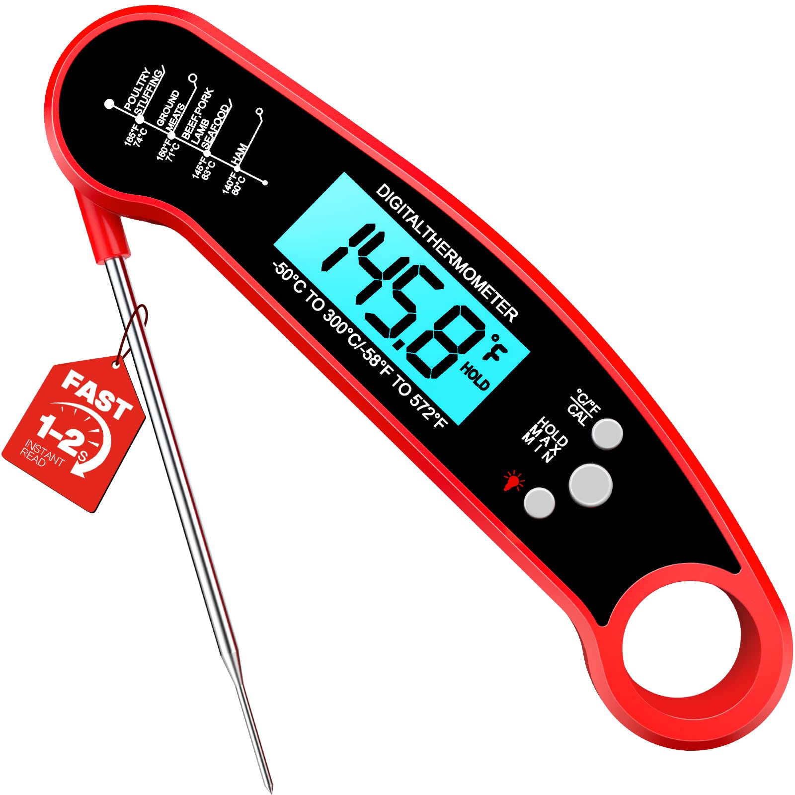 Instant Read Meat Thermometer Digital, 1-2 Sec, Food, Cooking, Grilling