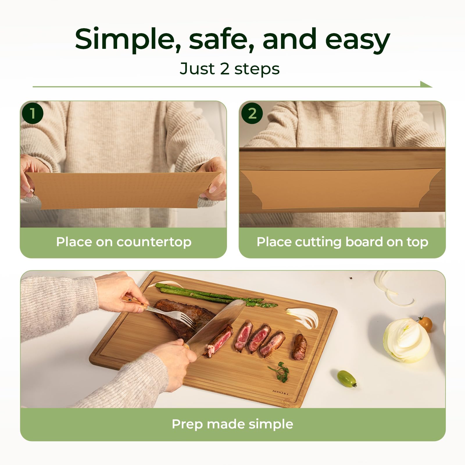 Keechee Cutting Board with Non-slip Mat, Cutting Boards for Kitchen Meal Prep & Serving - Serving Board Sets with Deep Juice Groove Ideal Kitchen Gifts image 3