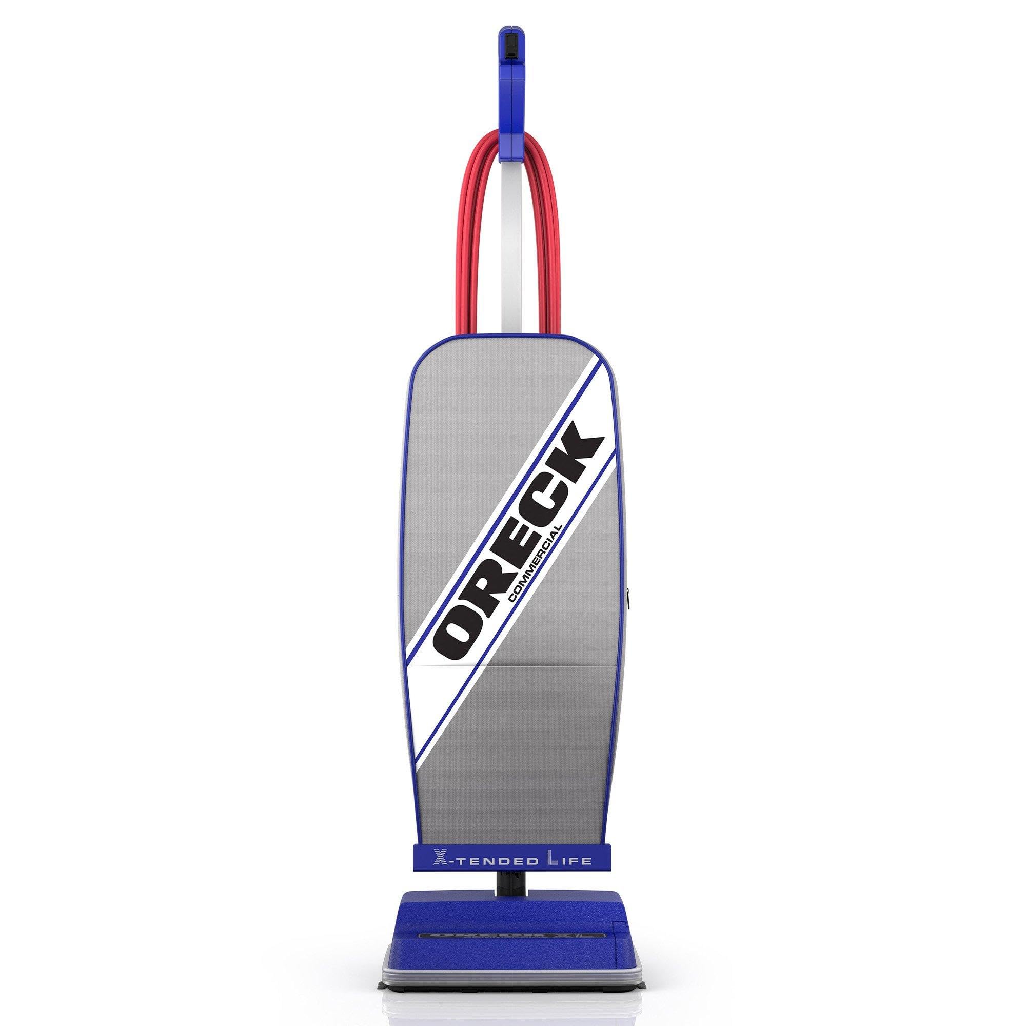 Oreck Commercial XL bagged upright vacuum cleaner, lightweight silver body