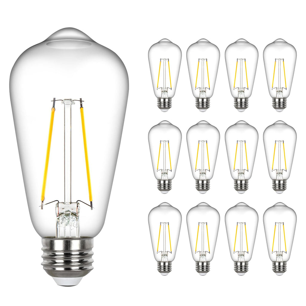 Sigalux LED Edison Bulb 60 watt Equivalent, E26 Light Bulb Dimmable, Soft White 2700K, Clear Glass ST58 Vintage Light Bulbs, 80+ CRI, 700LM, E26 Base, 12 Pack