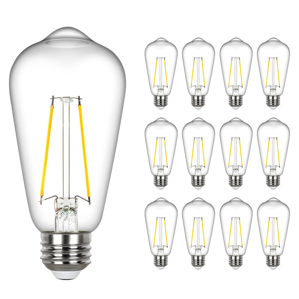 Sigalux LED Edison Bulb 60 watt Equivalent, E26 Light Bulb Dimmable, Soft White 2700K, Clear Glass ST58 Vintage Light Bulbs, 80+ CRI, 700LM, E26 Base, 12 Pack