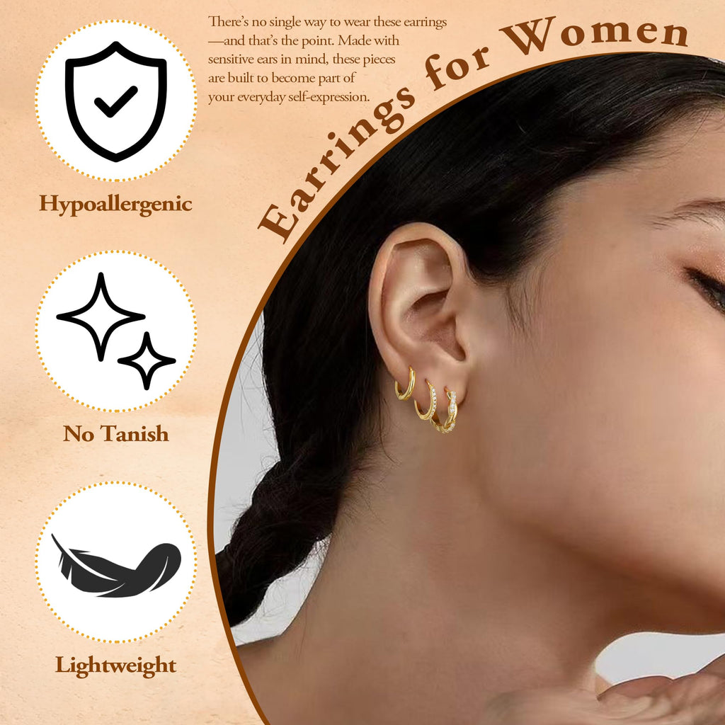 Turandoss 8 Pairs Hypoallergenic Gold Huggie Hoop Earrings for Women Girls image 4