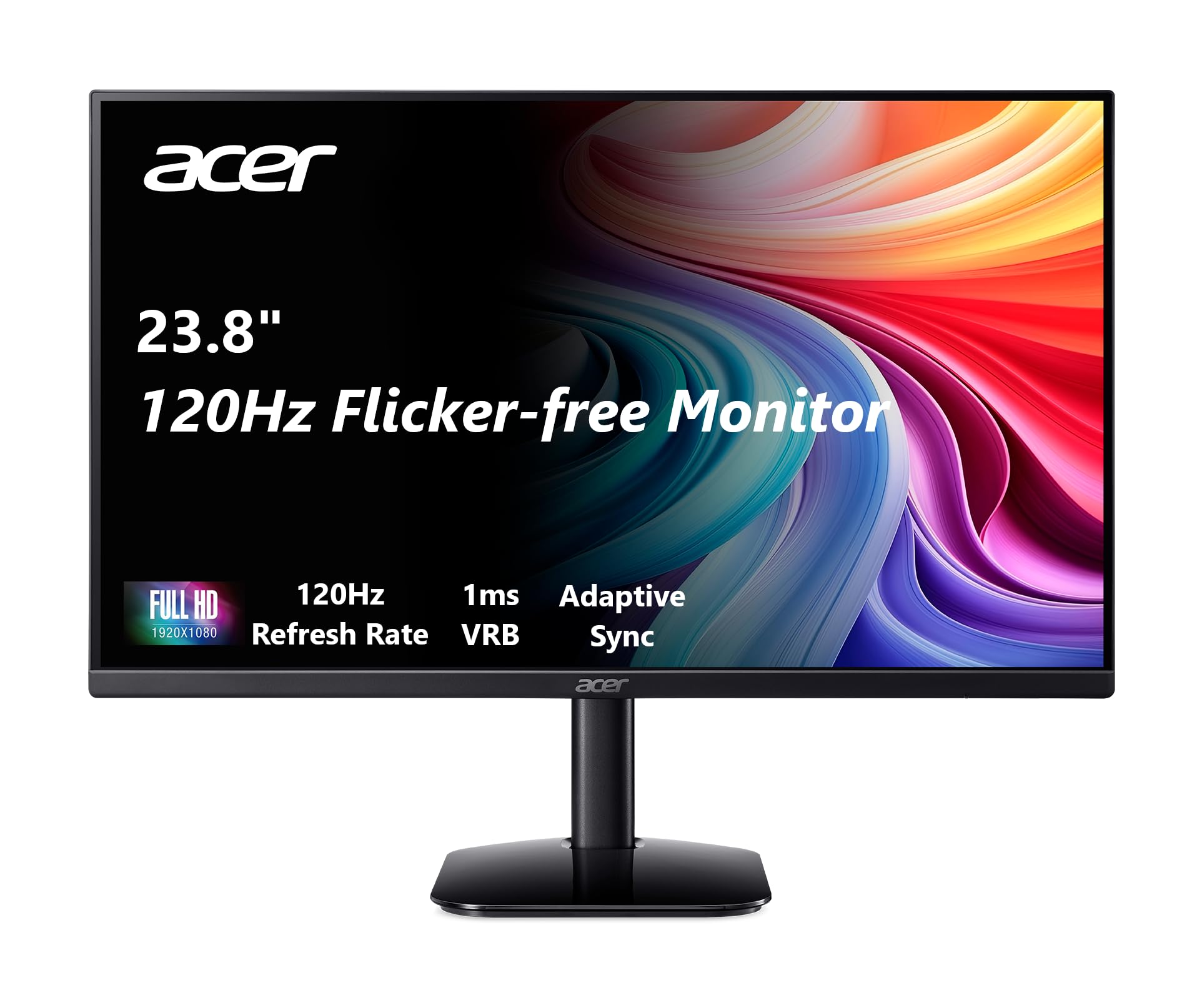 Front view of Acer 23.8-inch FHD 120Hz IPS monitor on stand