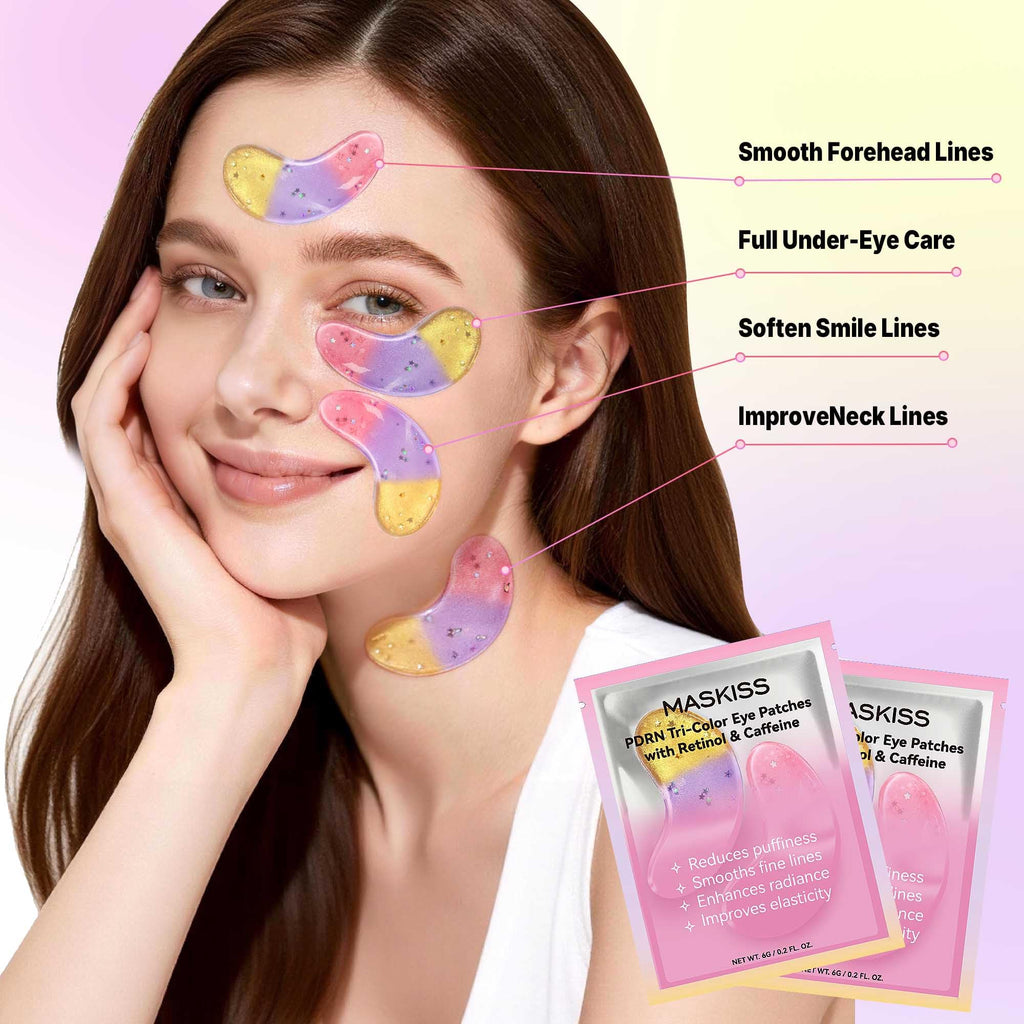 Maskiss PDRN Under Eye Patches (25 Pairs), Tri-Color Eye Gel Pads with Retinol Caffeine, Eye Masks for Dark Circles Puffy Eyes Wrinkles, Collagen Self Care Gifts for Women image 8