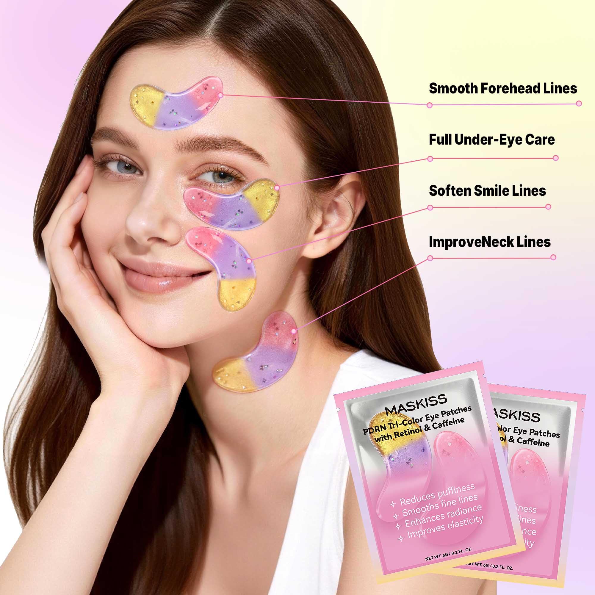 Maskiss PDRN Under Eye Patches (25 Pairs), Tri-Color Eye Gel Pads with Retinol Caffeine, Eye Masks for Dark Circles Puffy Eyes Wrinkles, Collagen Self Care Gifts for Women image 8