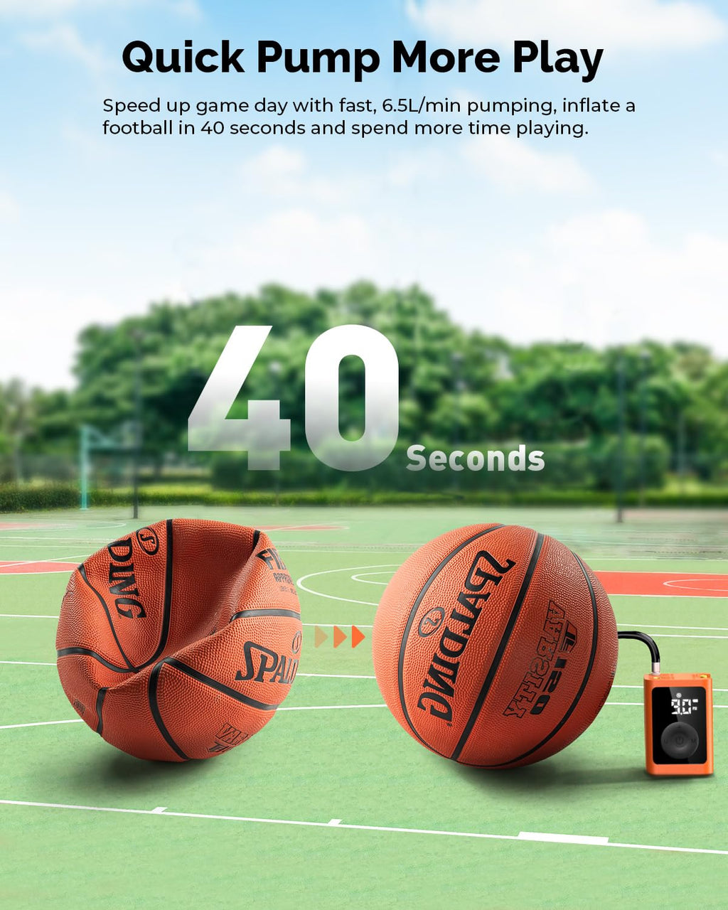 ETENWOLF P300 Plus Ball Pump, Electric Basketball Pump Inflation and Deflation, with 3200 mAh Rechargeable Battery, Air Pump for All Sports Balls, Vivid Orange image 7