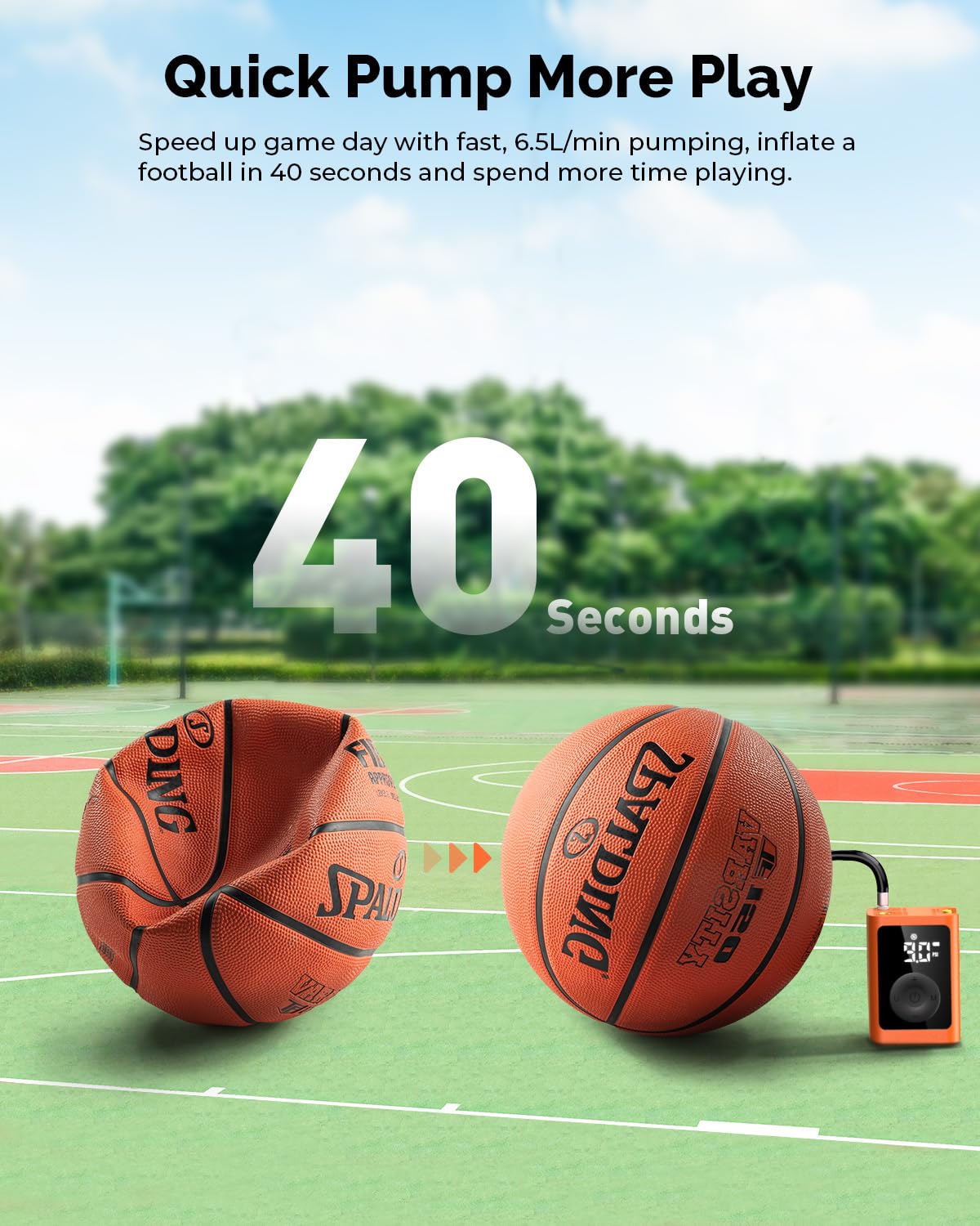 ETENWOLF P300 Plus Ball Pump, Electric Basketball Pump Inflation and Deflation, with 3200 mAh Rechargeable Battery, Air Pump for All Sports Balls, Vivid Orange image 7