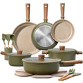 Green CAROTE 21-piece ceramic cookware, pots, pans, lids