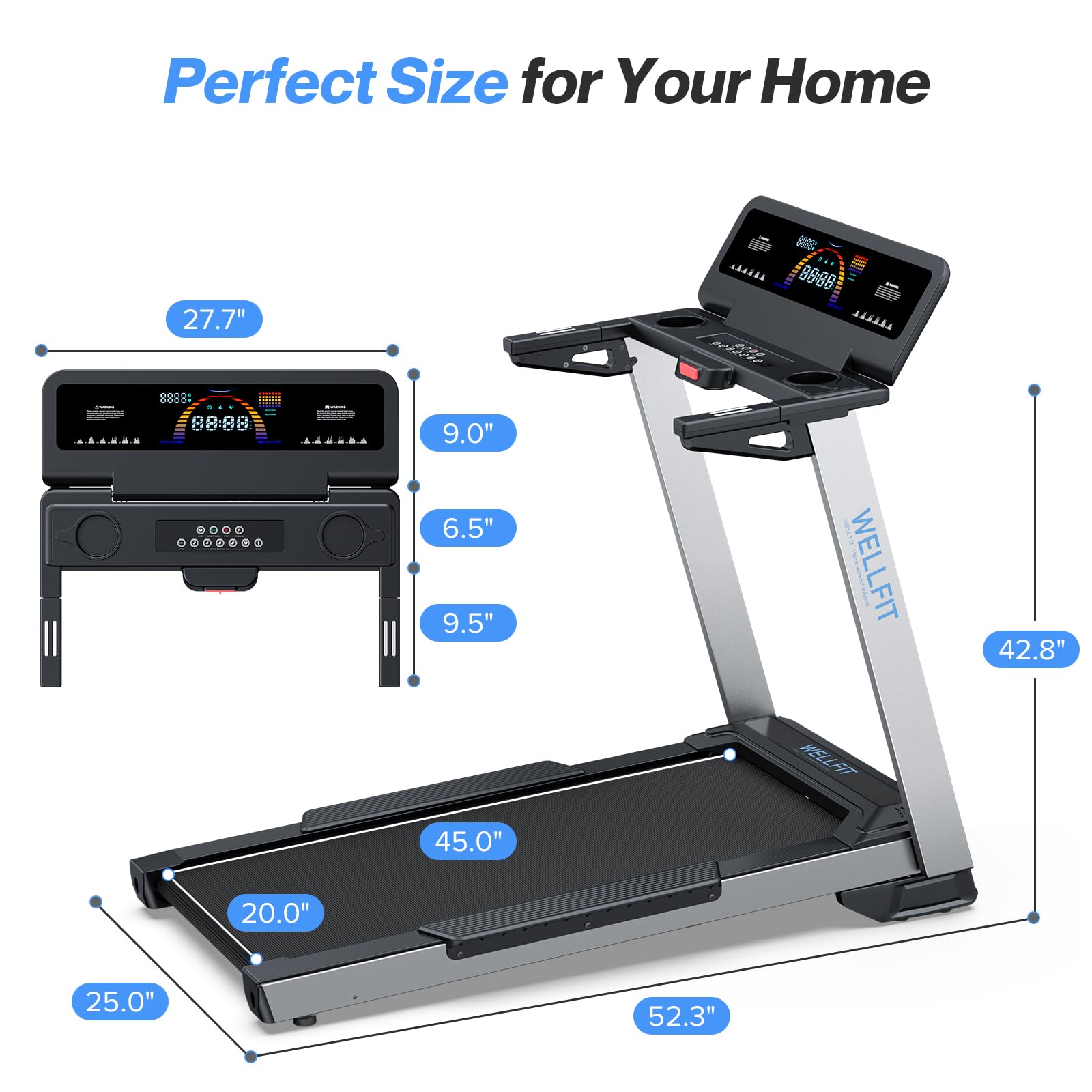 WELLFIT Treadmill for Home, 2 Level Incline Heavy Duty Treadmills image 7