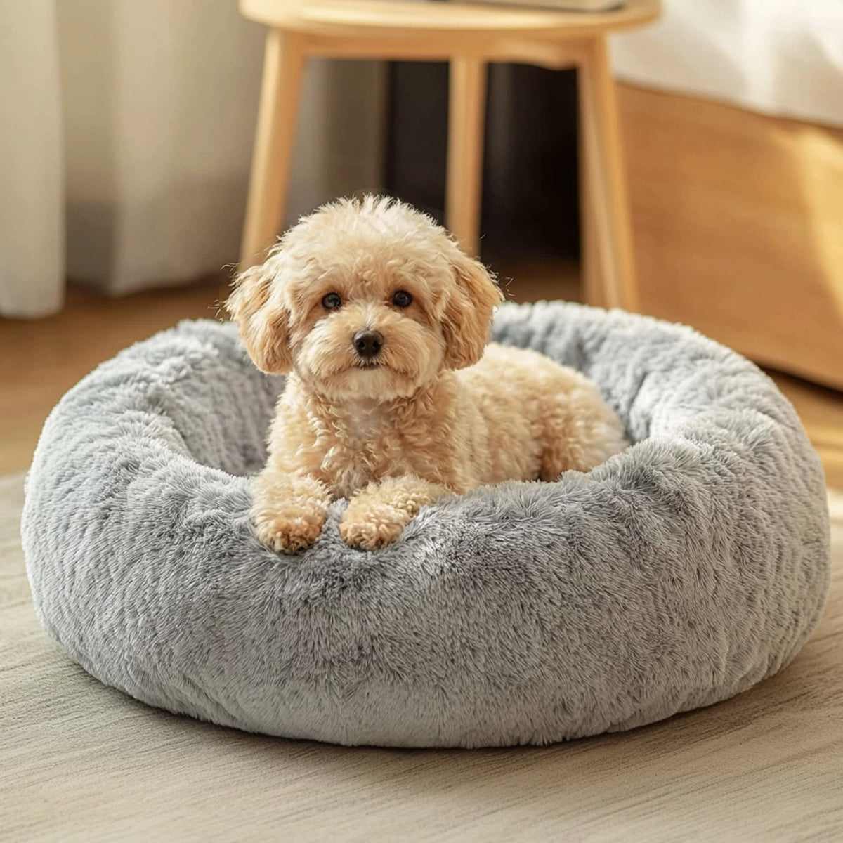 Smoke grey 20-inch round donut plush pet bed