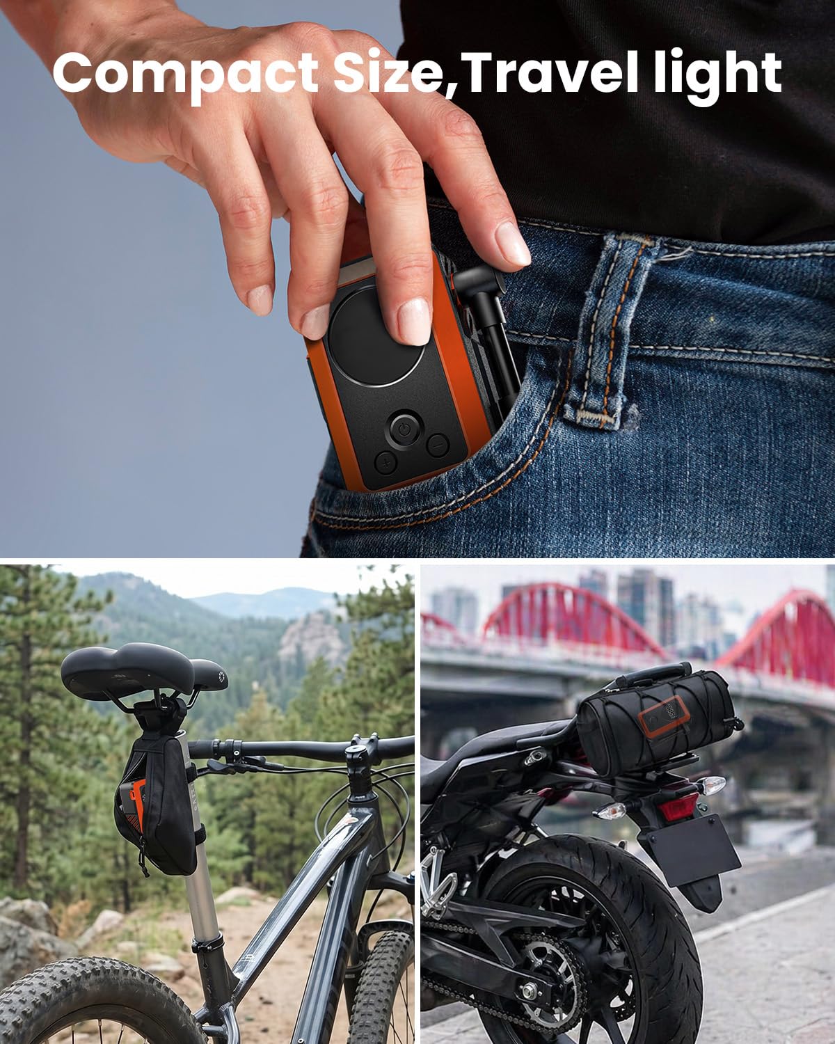 ETENWOLF S0 Mini Bike Pump, 20s Fast Inflate Bicycle Pump with Gauge,Orange image 8