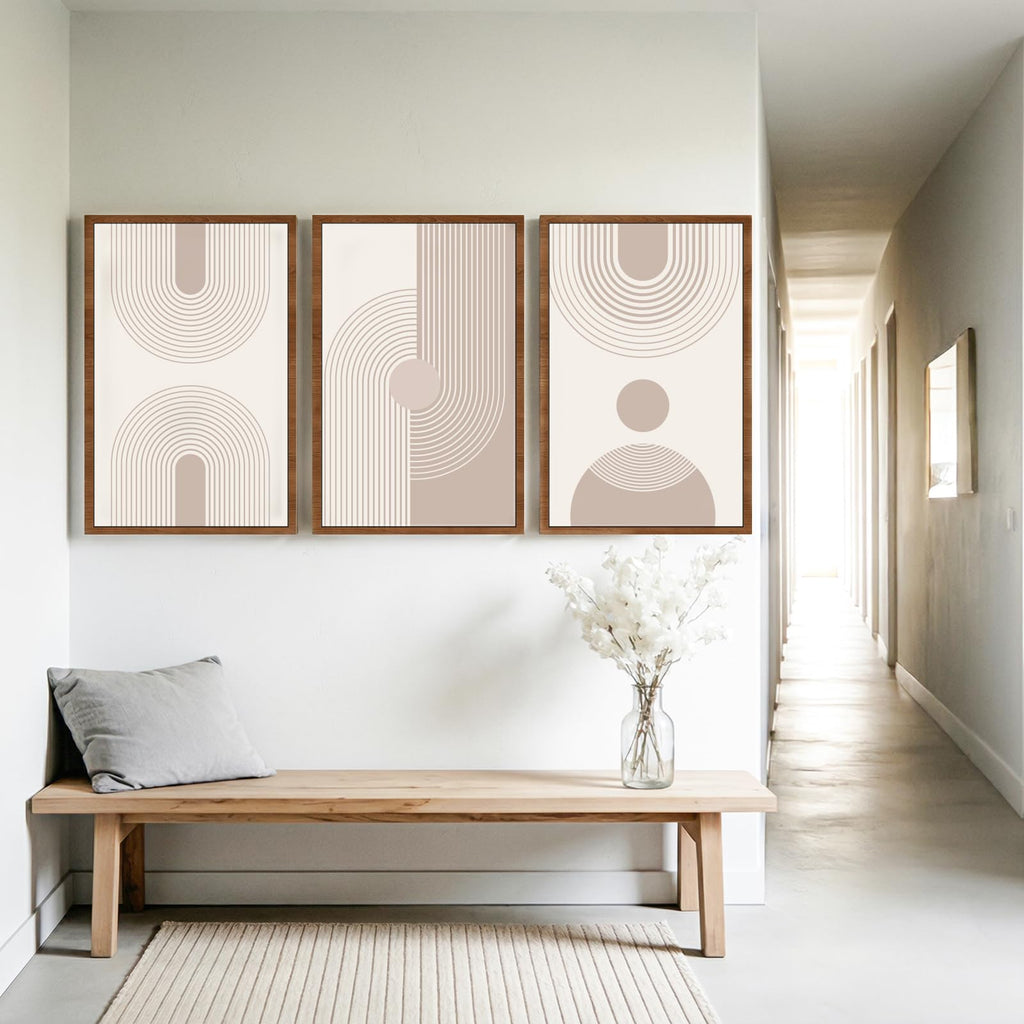 HANSILK Neutral Beige Wall Art Set of 3, Framed Abstract Canvas Wall Decor for Living Room Bedroom, Modern Minimalist Boho Artwork, Ready to Hang Framed Wall Art for Home Office Hallway image 7