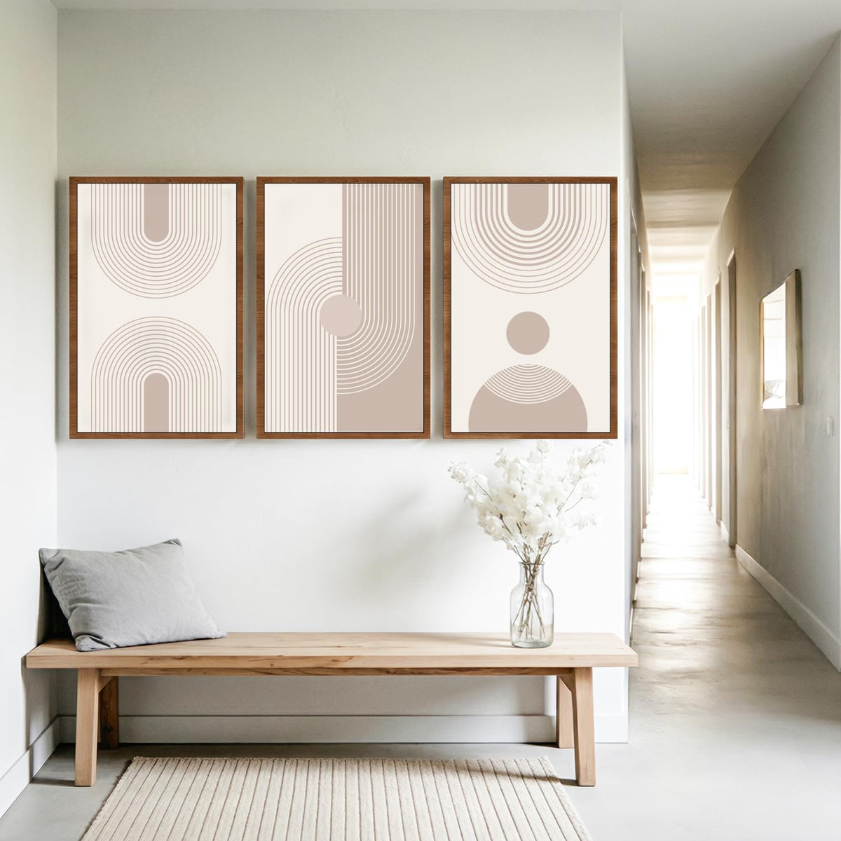 HANSILK Neutral Beige Wall Art Set of 3, Framed Abstract Canvas Wall Decor for Living Room Bedroom, Modern Minimalist Boho Artwork, Ready to Hang Framed Wall Art for Home Office Hallway image 7