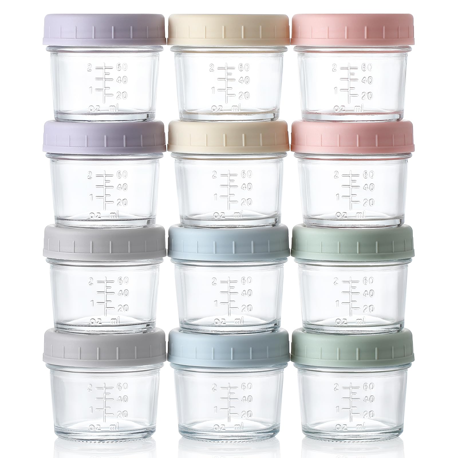 VITEVER 12 clear 4oz glass baby food jars with white lids
