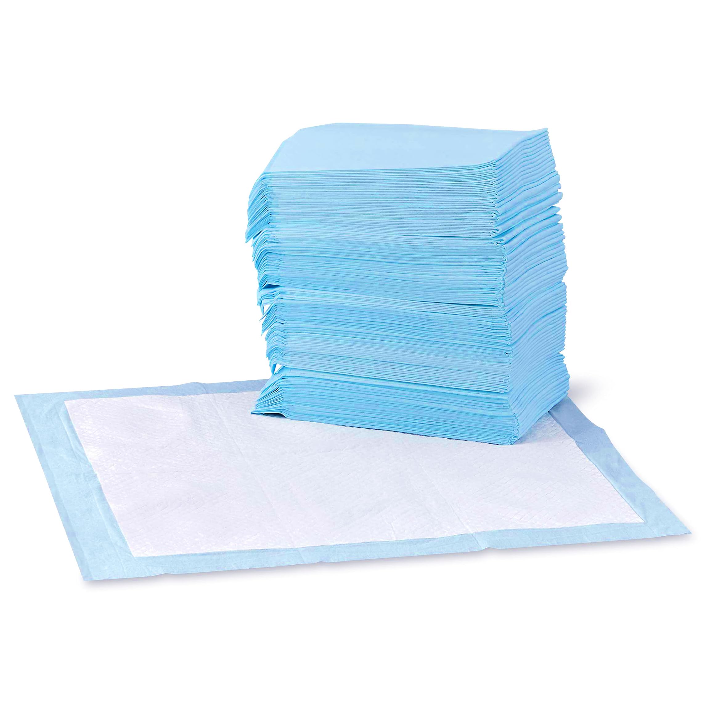 Stack of blue and white 22x22 disposable dog and puppy potty training pee pads