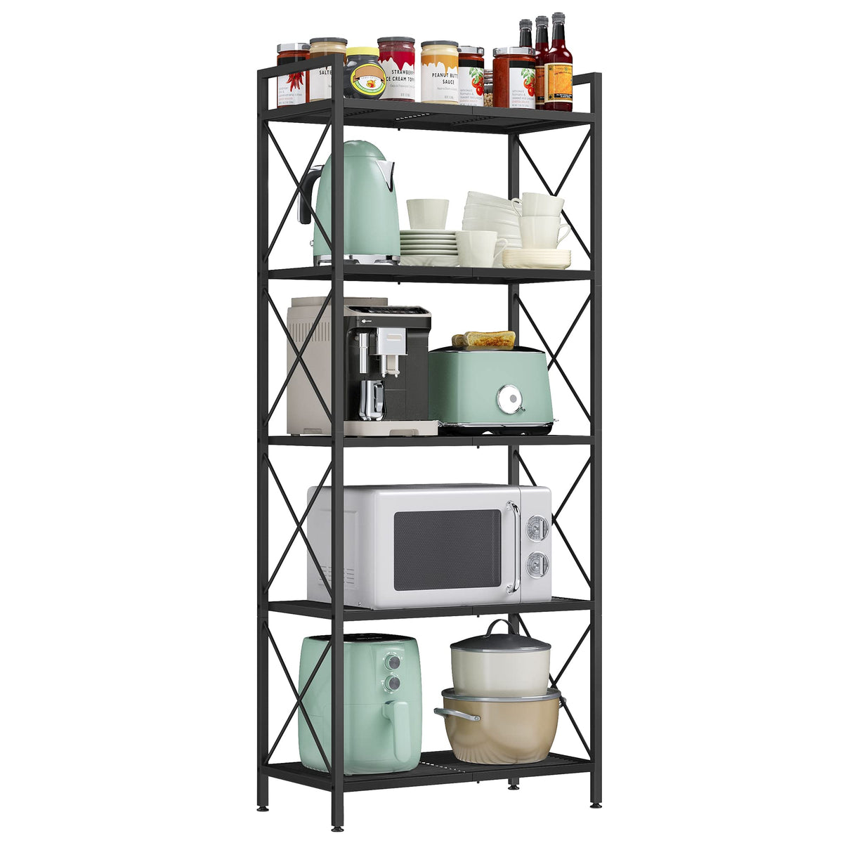 SONGMICS 5-tier steel shelving unit with X-shaped side frames