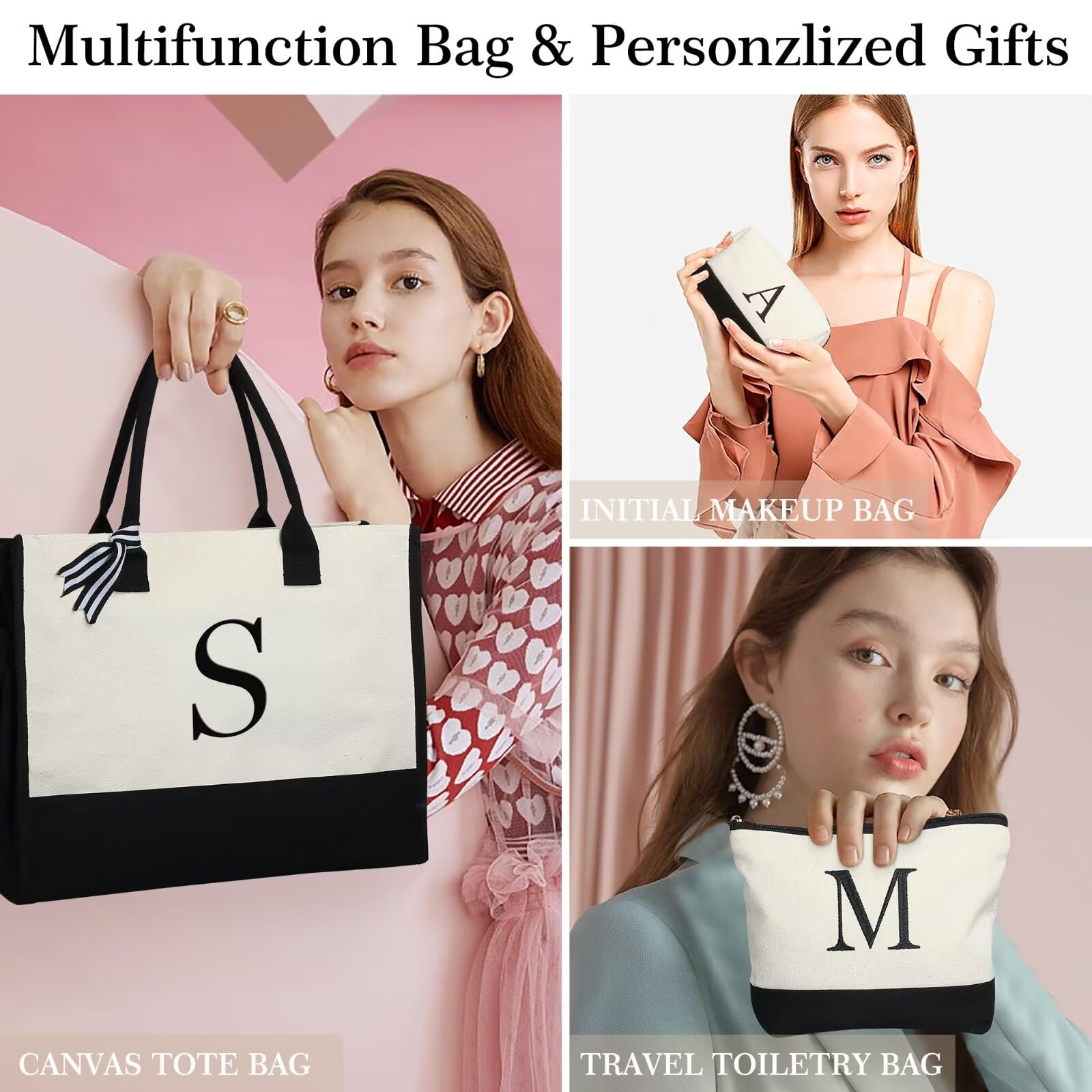 YOOLIFE Birthday Gifts for Women Mom Daughter, Canvas Tote Bag, Initial K image 2