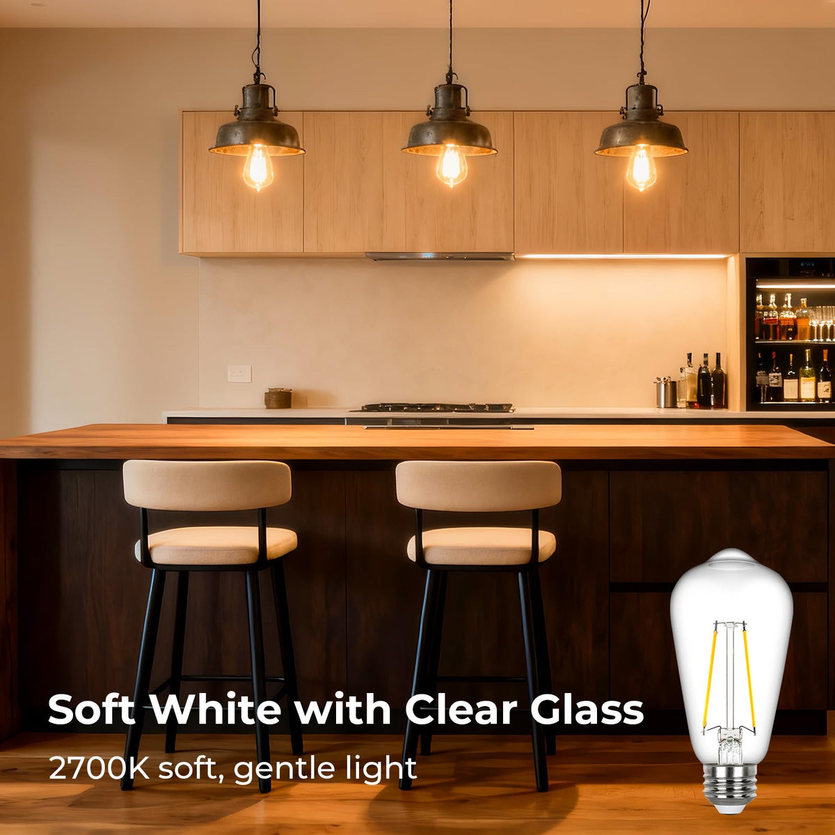 Sigalux Edison Light Bulbs 60 watt Equivalent, E26 LED Bulb Dimmable, Soft White 2700K, Clear Glass ST58 Vintage Light Bulb, 80+ CRI, 700LM, E26 Base, 6 Pack image 3