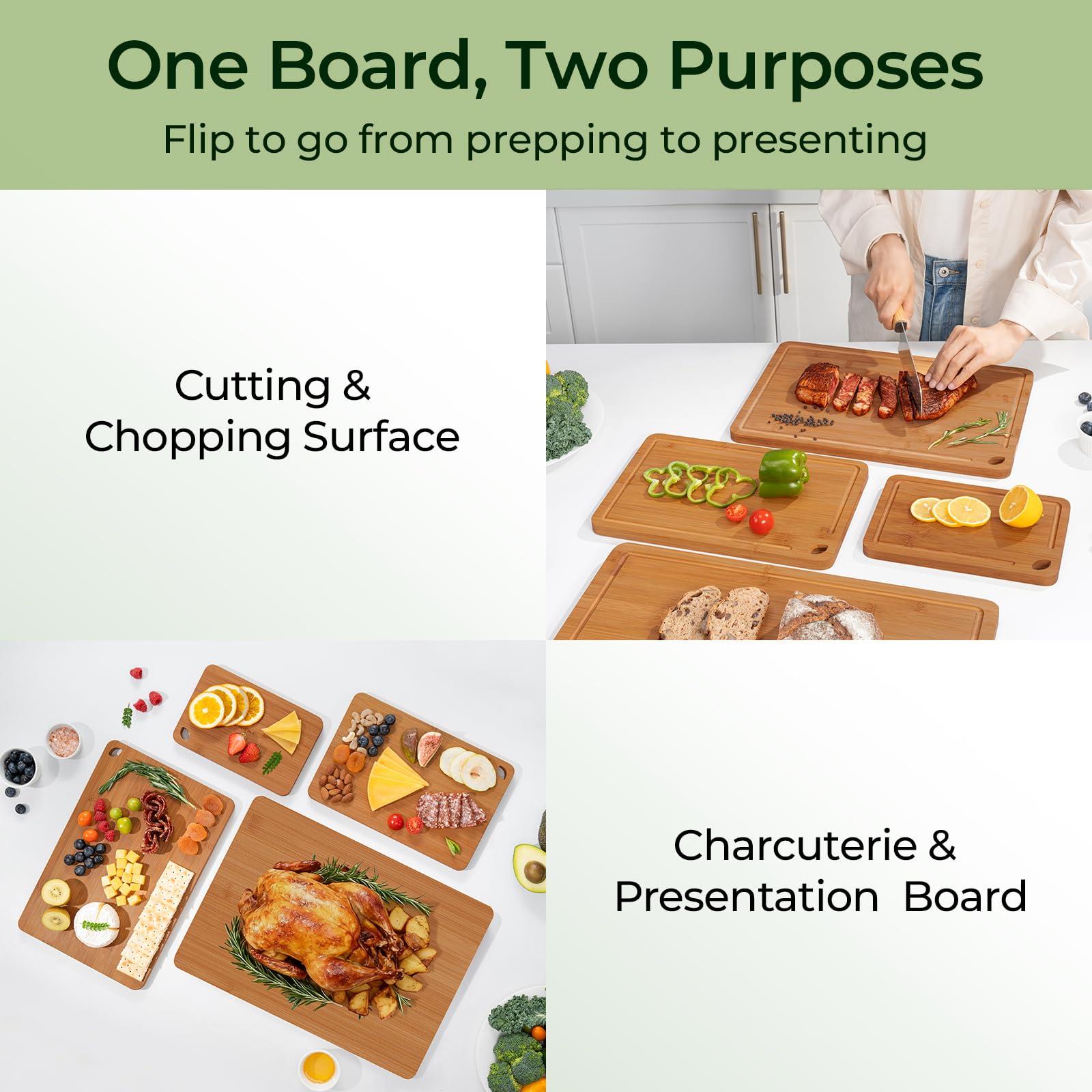 Keechee Carbonized Bamboo Cutting Board Set of 4, Kitchen Prep Boards image 3