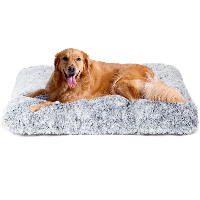 EHEYCIGA Fluffy Dog Crate Bed, Plush Extra Large Dog Pillow, Grey