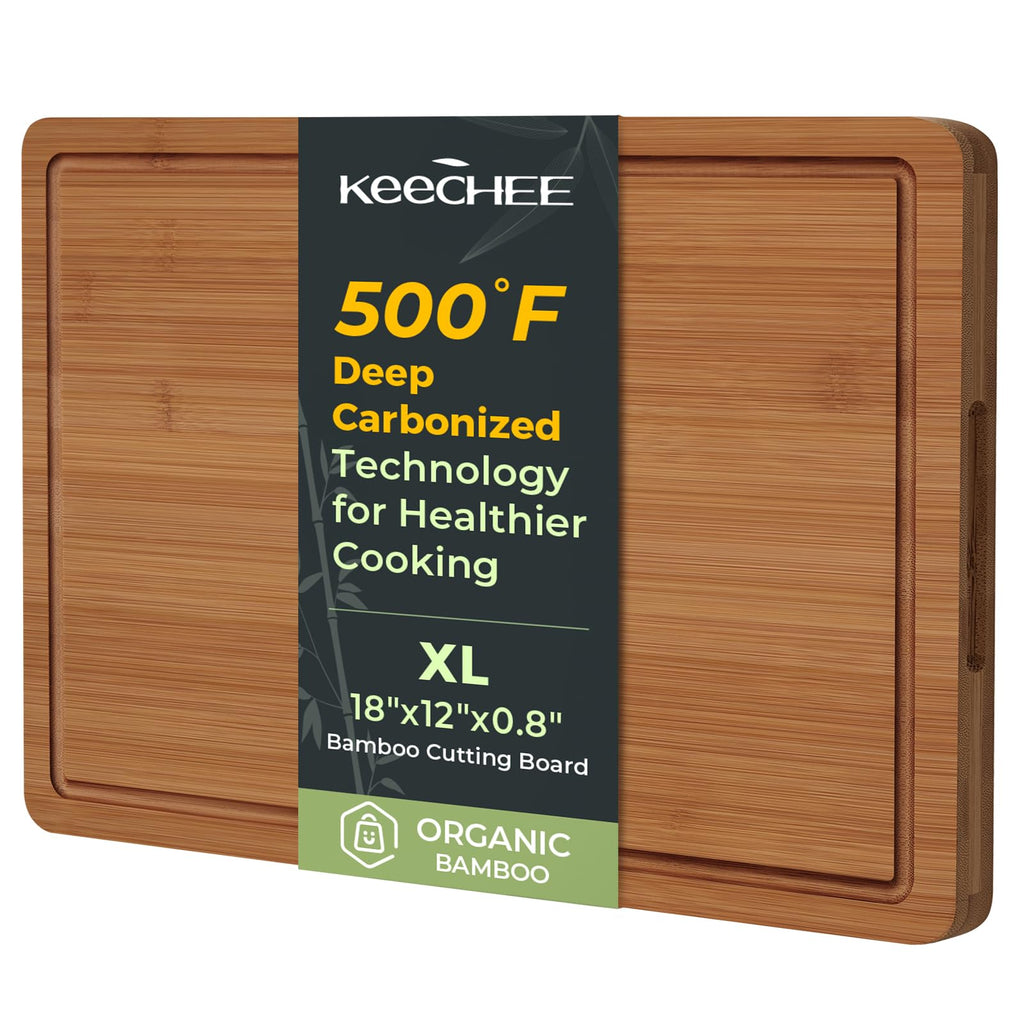 Keechee Carbonized Bamboo Cutting Board for Kitchen, XL Chopping Block