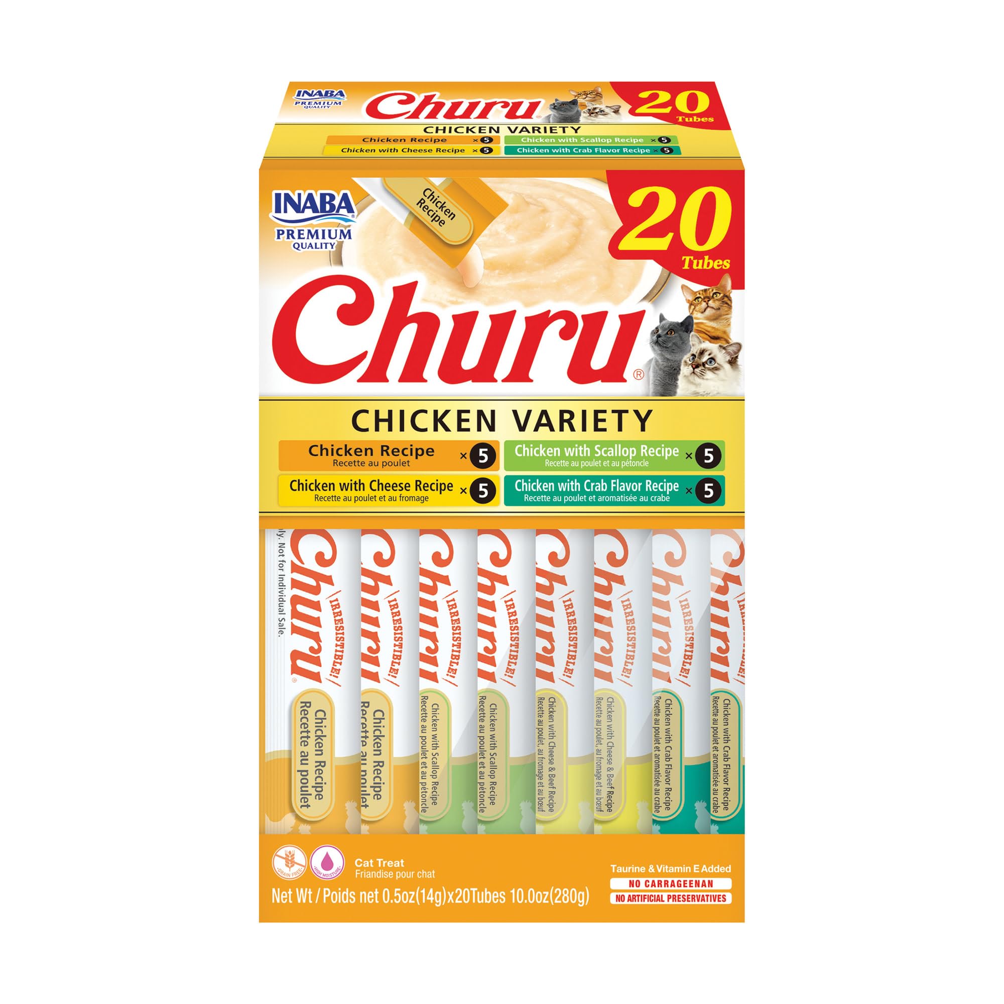 Box of INABA Churu chicken lickable squeeze tubes, 20 tubes, chicken variety