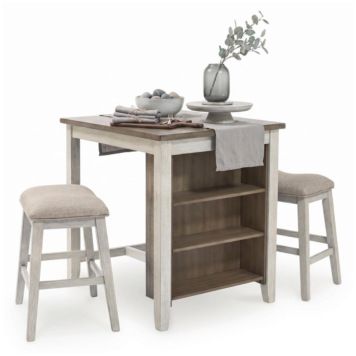Signature Design by Ashley Skempton three-piece counter height dining table with two stools in dark brown finish