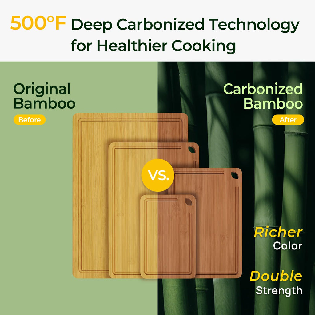 Keechee Carbonized Bamboo Cutting Board Set of 4, Kitchen Prep Boards image 2