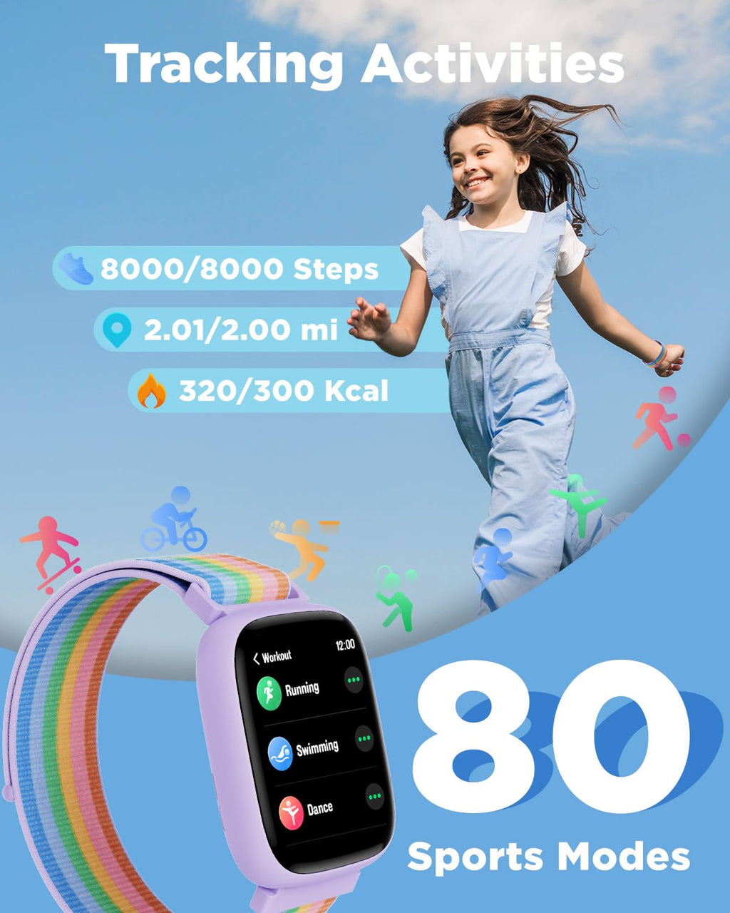 BIGGERFIVE Smart Watch for Kids, 1.8" Fitness Tracker Watch with Pedometer image 3