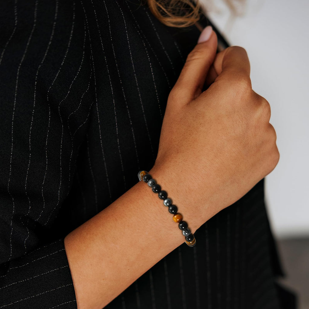 Gnamy Bracelets for Women, Triple Protection Healing Crystal Beaded Bracelets Hematite Black Tourmaline Tigers Eye Natural Worry Stones Anxiety Bracelet Birthday Christmas Jewelry Presents for Mom Best Friends Her Adults Grandma image 4