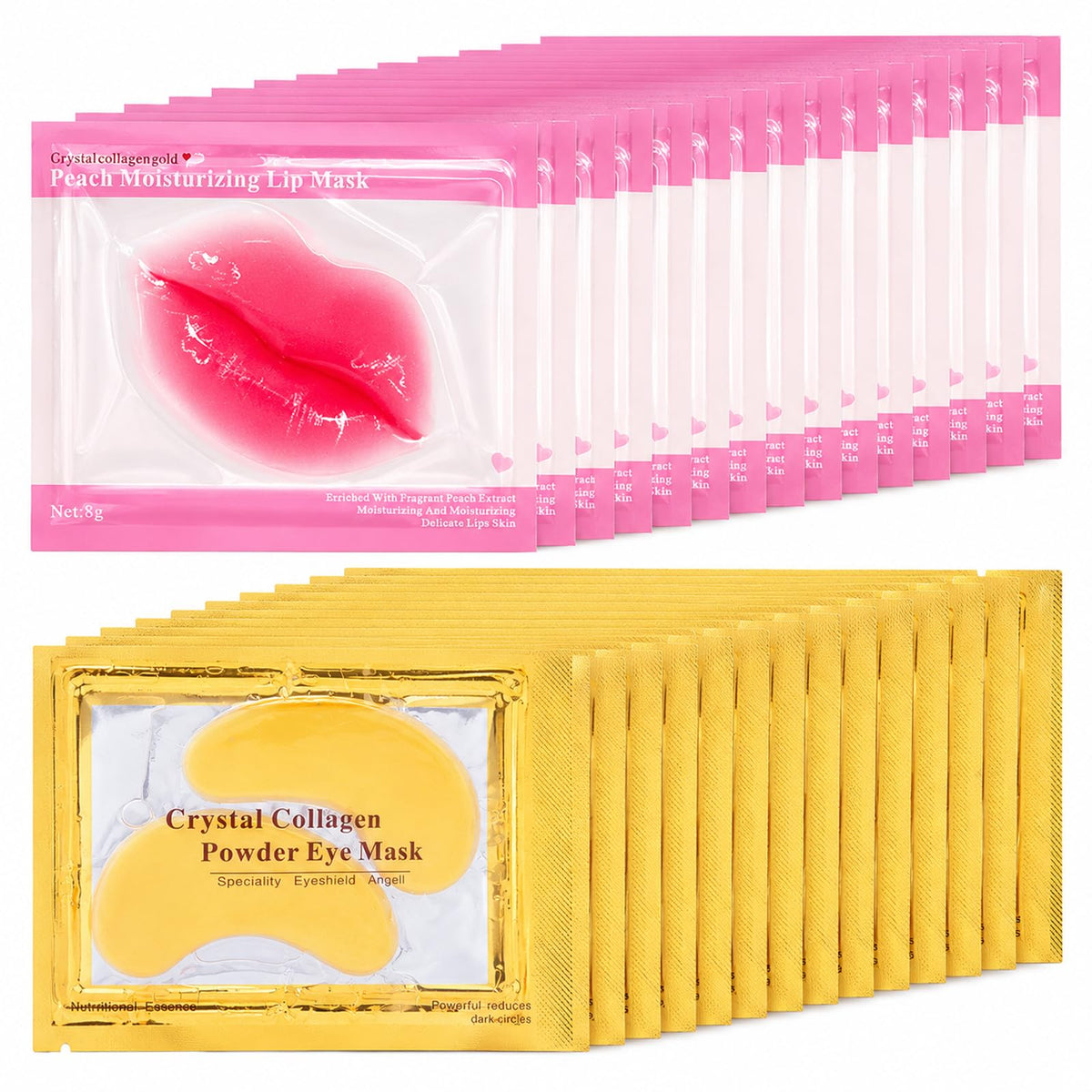 Sulily 24K gold under-eye hydrogel patches in crescent shapes on white background