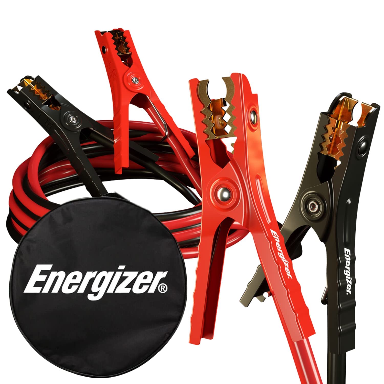 Energizer 16ft 6-gauge jumper cables red black clamps carry bag