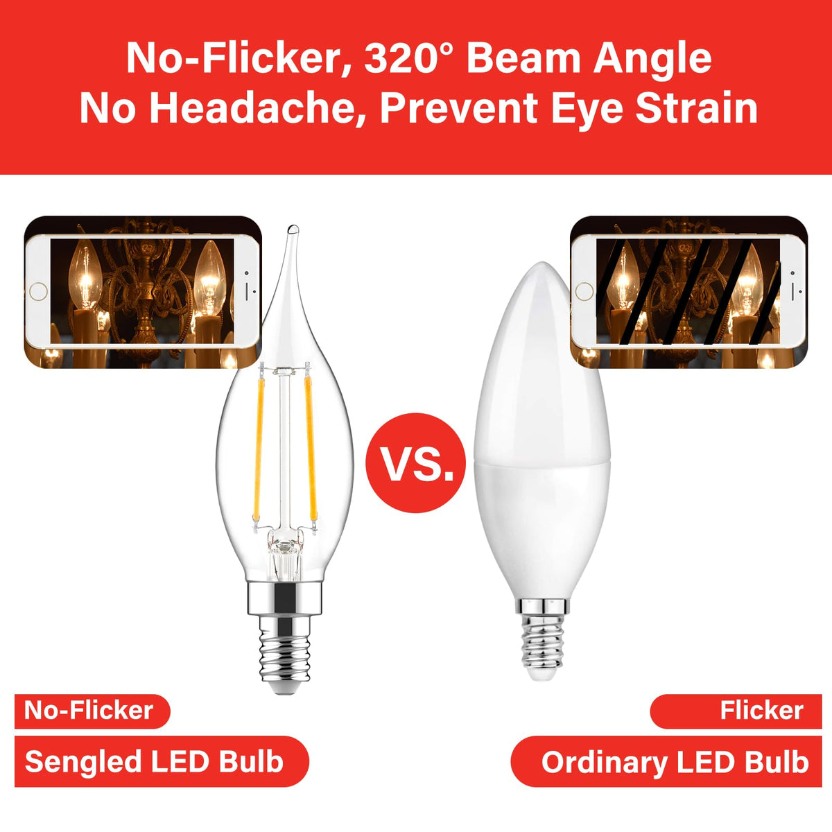 Sengled E12 Candelabra Bulb 60W Equivalent LED Chandelier Light Bulbs, 5W Dimmable E12 LED Bulb, 2700K Soft White 450LM Candelabra Base, Flame Tip Candle Light Bulbs, 12 Packs image 5