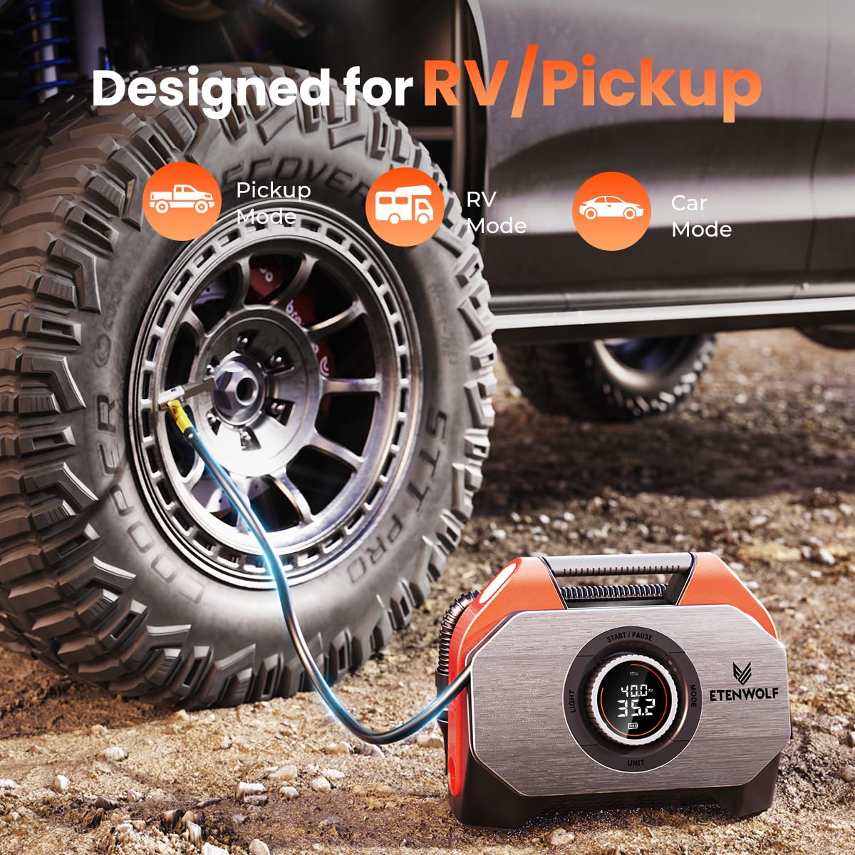 ETENWOLF VORTEX S6 Tire Inflator Portable Air Compressor, Cordless Air Pump image 3